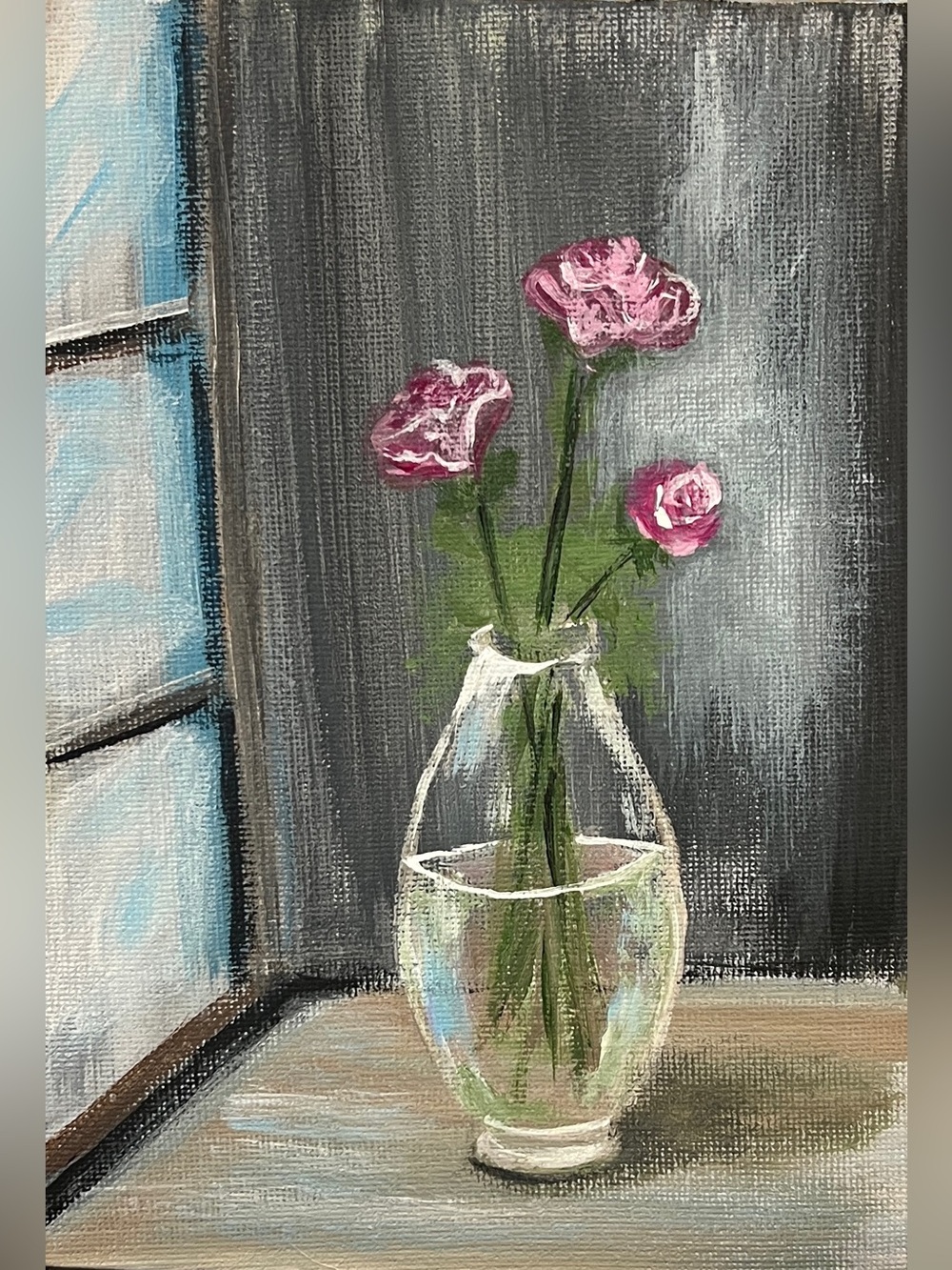 Original hand painted roses in a vase wall decor